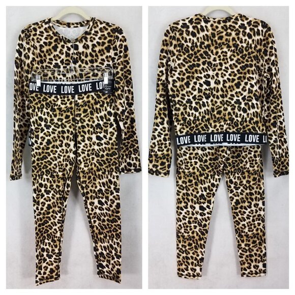 NEW Soho Street M LOVE Cheetah Yoga Crop Top and High Waist Legging Set Animal - Picture 1 of 14